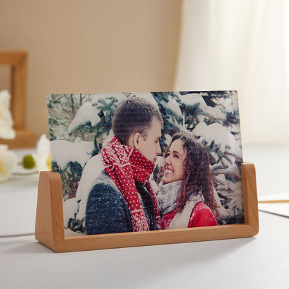 Custom Photo Night Light Personalized Acrylic Wooden Lamp For Anniversary Gift