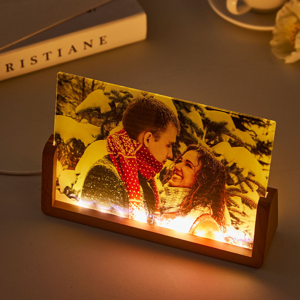 Custom Photo Night Light Personalized Acrylic Wooden Lamp For Anniversary Gift