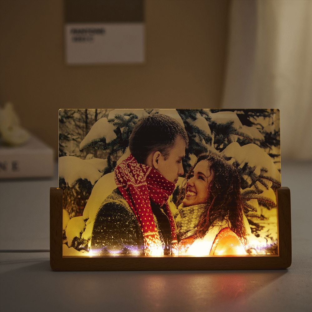Custom Photo Night Light Personalized Acrylic Wooden Lamp For Anniversary Gift
