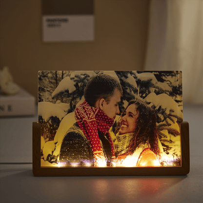 Custom Photo Night Light Personalized Acrylic Wooden Lamp For Anniversary Gift