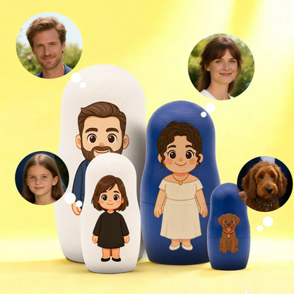 Personalized Portrait Nesting Doll Custom Photo Family Portrait Preview Cartoon Style Gift For Christmas