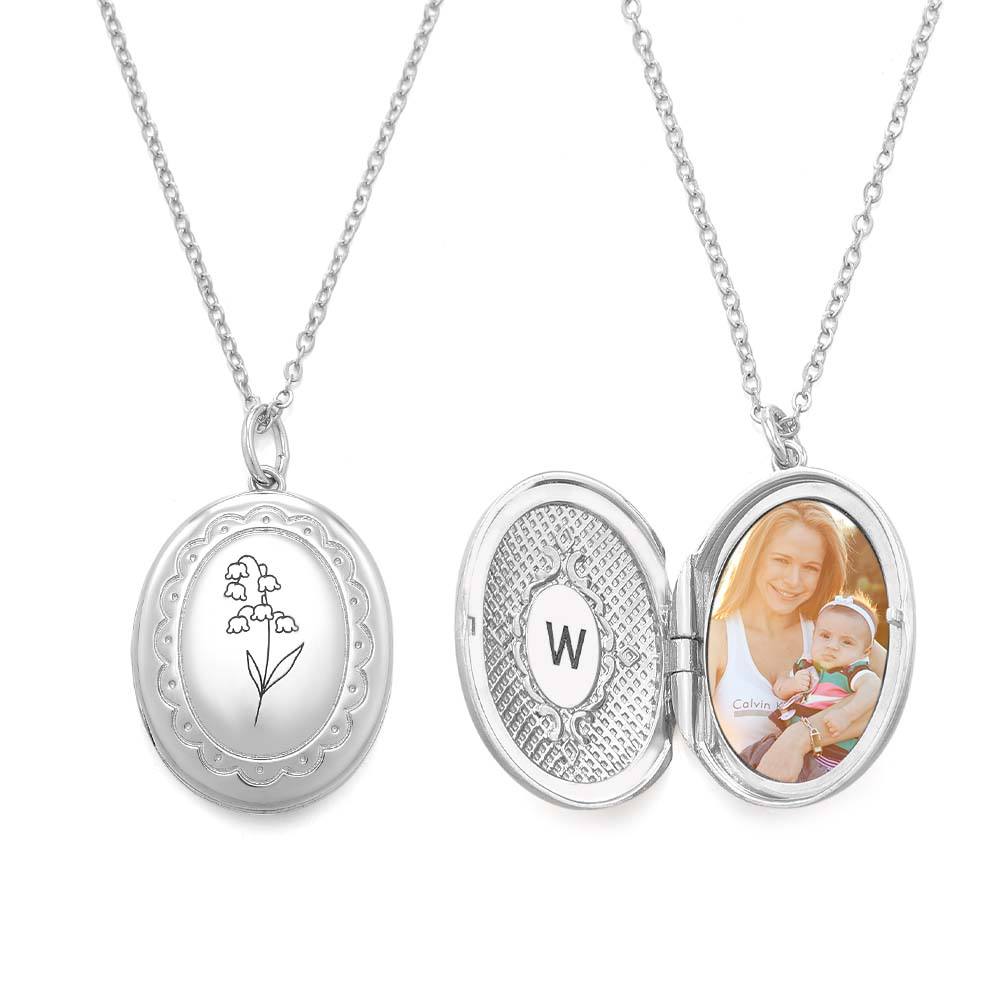 Personalized Birth Flower Locket Necklace with Photo Necklace Gift for Her