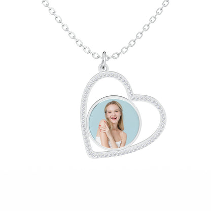 Custom Heart Pendant Inlaid Zircons Photo Necklace For Wife