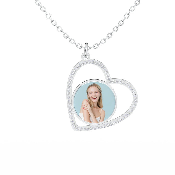 Custom Heart Pendant Inlaid Zircons Photo Necklace For Wife