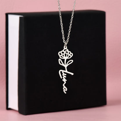 Birth Month Flower Name Necklace