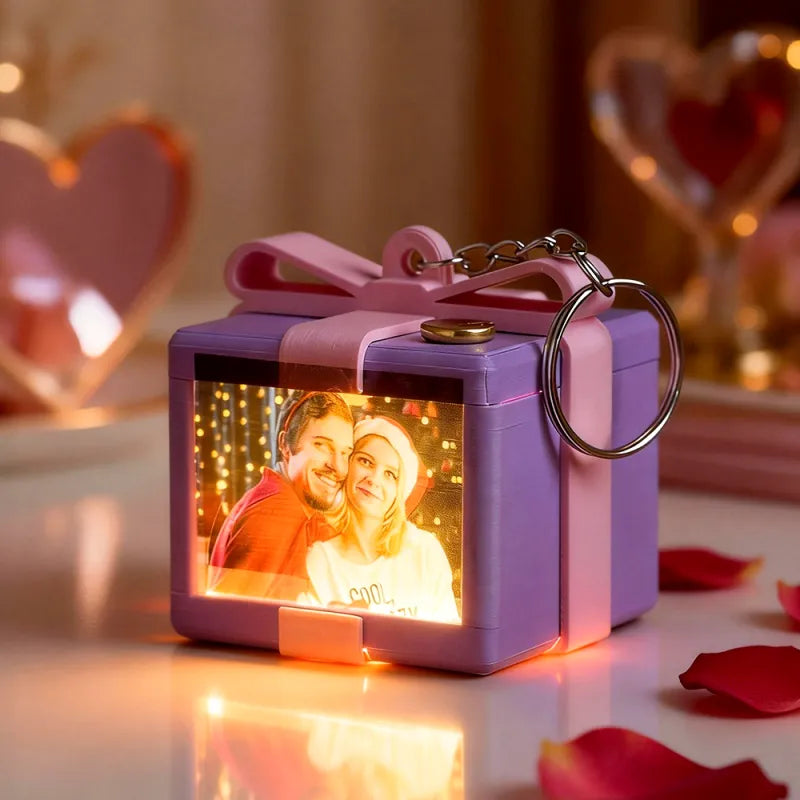 Custom Mirror Lamp Keychain Gift Box Shape Christmas Gift for Couple