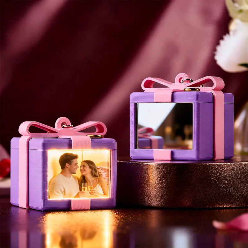 Custom Mirror Lamp Keychain Gift Box Shape Christmas Gift for Couple