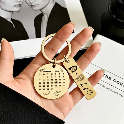 Personalized Calendar Keychain Custom Photo and Date Keyring Couple Portrait Keychain Anniversary Gift