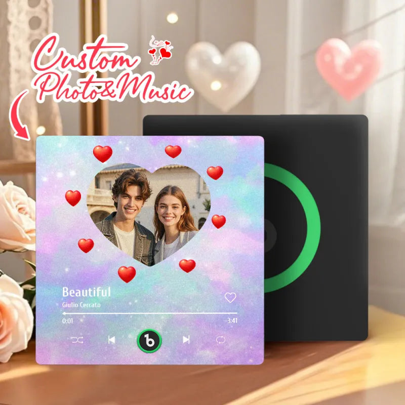 Personalized FridgeBeats Frameless 4.0 Music Fridge Magnet Heart Style Valentines Gift With Musica and Photo
