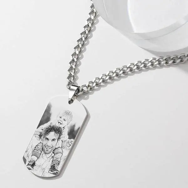 Personalised Photo Necklace Men's Jewelry With Engraving Text Stainless Steel Tag Photo Pendant Father's Day GIft For Dad
