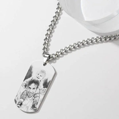 Personalised Photo Necklace Men's Jewelry With Engraving Text Stainless Steel Tag Photo Pendant Father's Day GIft For Dad