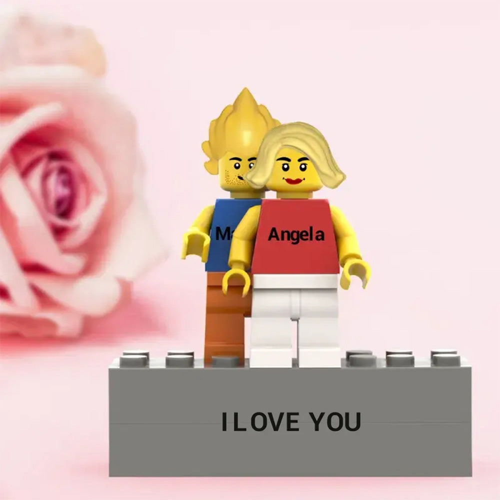 Custom Couple Minifig With Engraved Base and Display Box Gift For Lovers On Valentine's Day