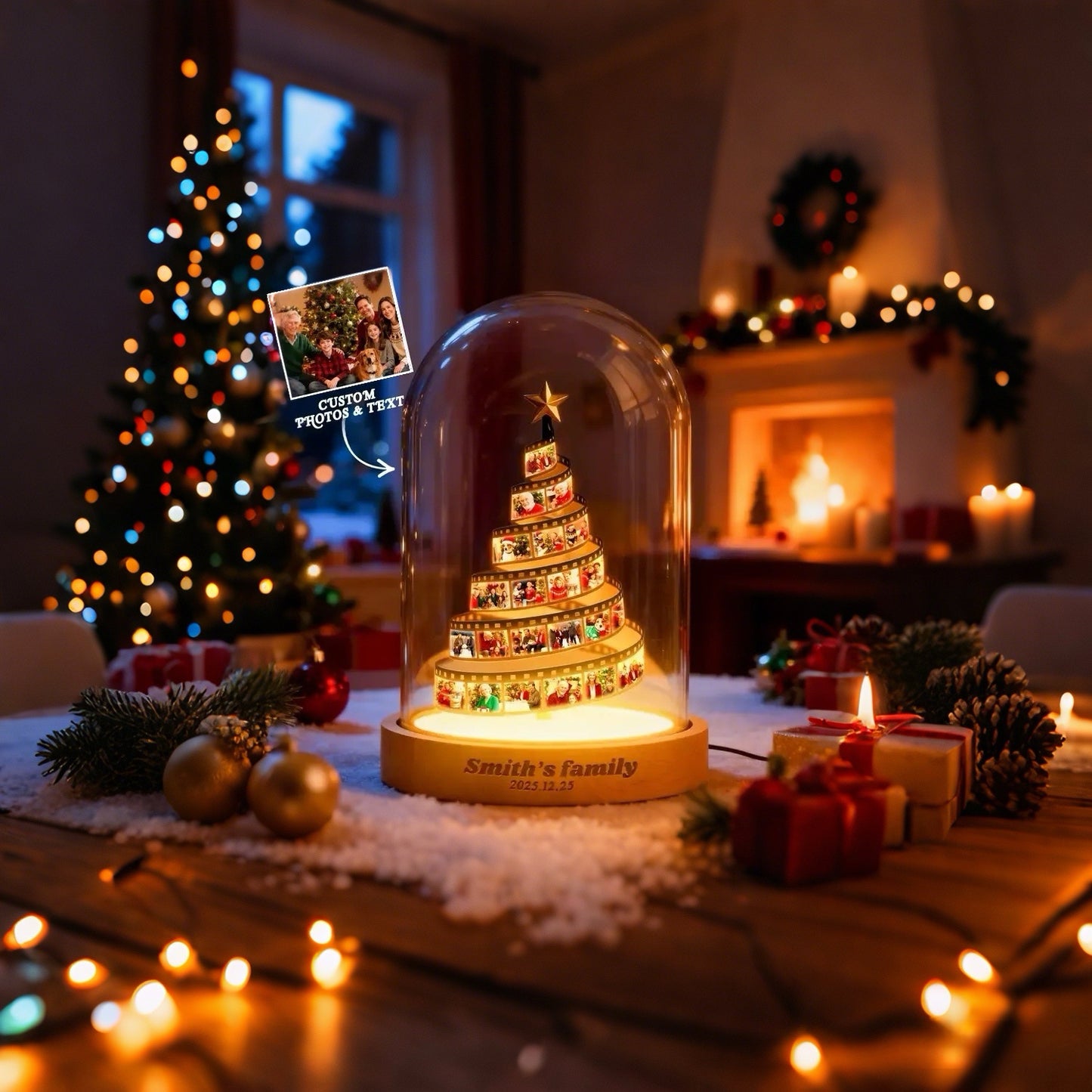 Custom Photo Film Christmas Tree Night Light Personalized Family Keepsake with Engraved Base Christmas Gift