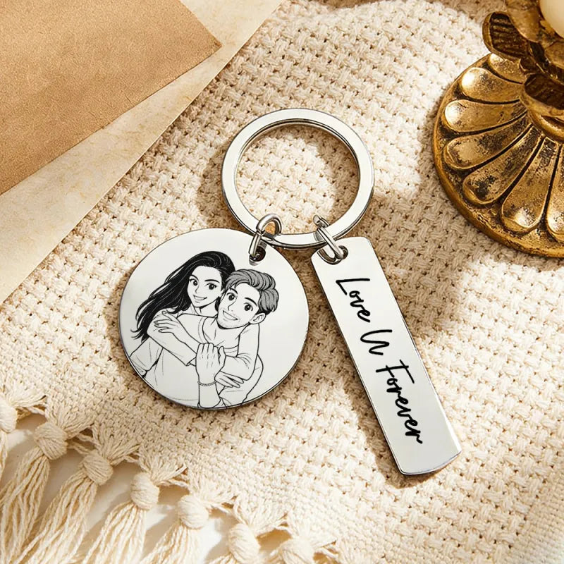 Personalized Calendar Keychain Custom Photo and Date Keyring Couple Portrait Keychain Anniversary Gift
