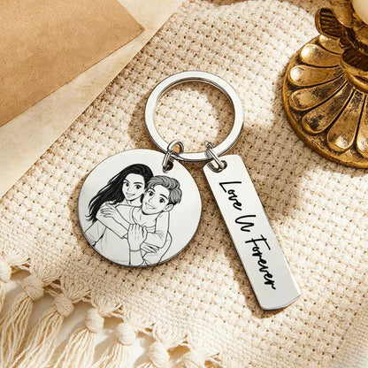 Personalized Calendar Keychain Custom Photo and Date Keyring Couple Portrait Keychain Anniversary Gift