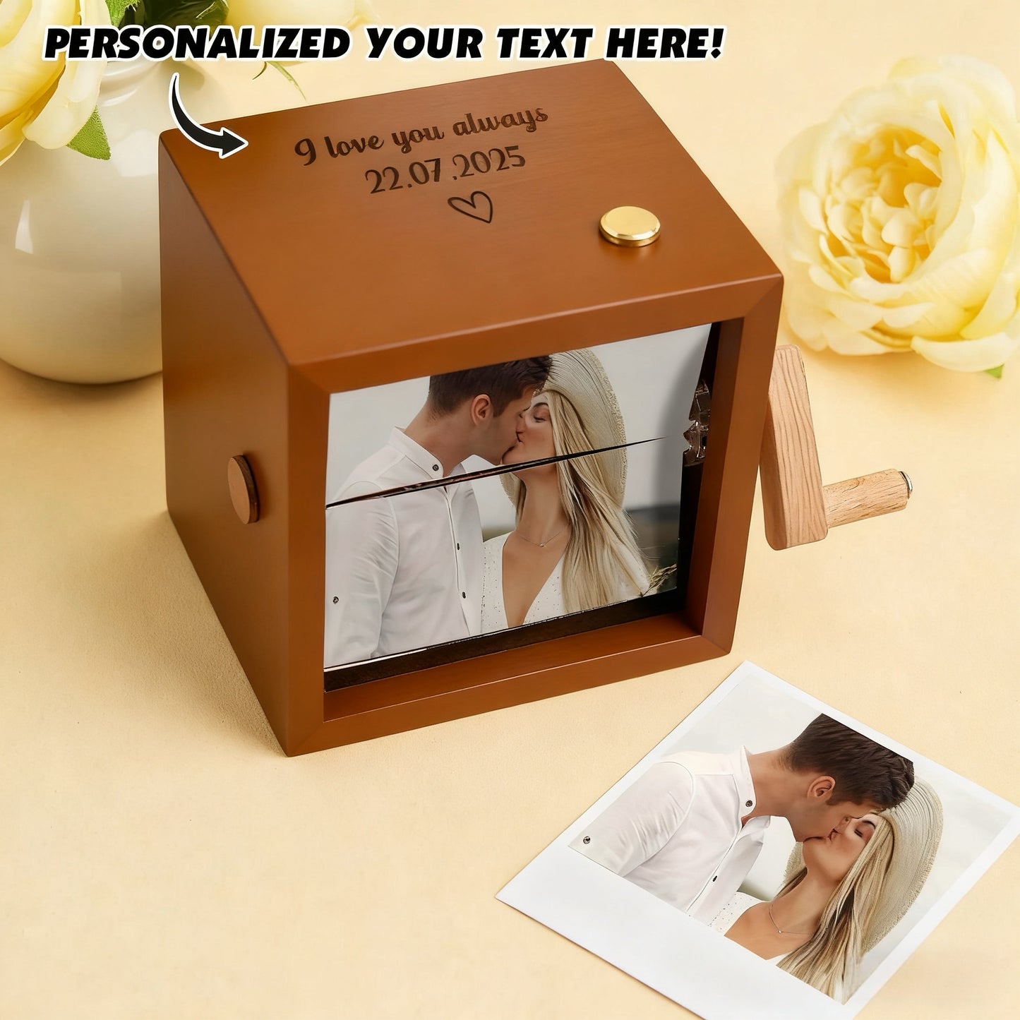 Custom Text & Photo Flipbook Frame Animation Machine without Music Detachable Photos Hand cranked Flipbook Box with Light Anniversary Gift For Wife