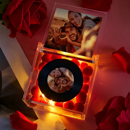 Personalized Mini Music Record Player Custom Photo with Light Acrylic Box Gift For Her